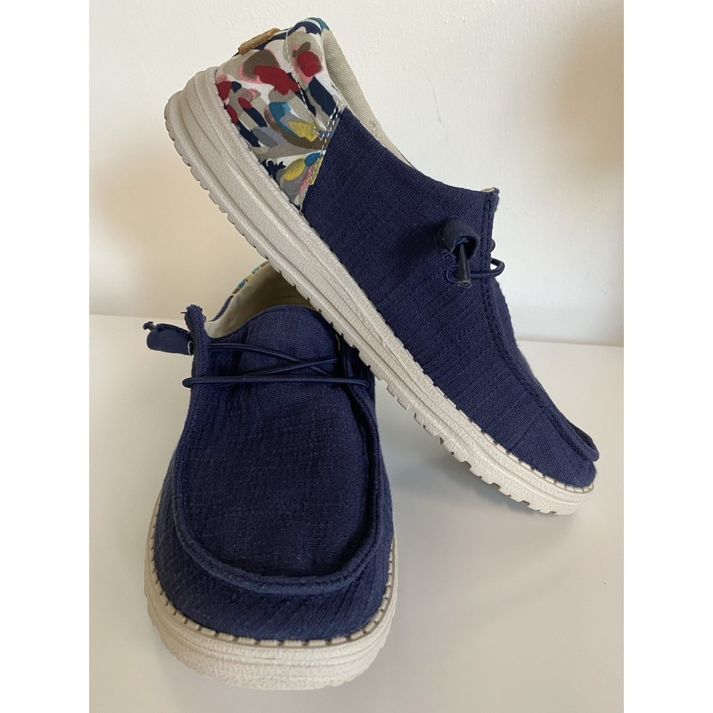 Hey Dude Wendy Funk Chambray Navy Women's Loafers Size 8 Casual comfort Shoes